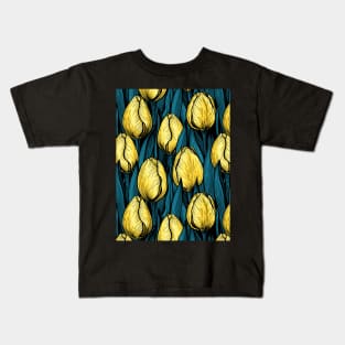 Yellow tulips with blue leaves Kids T-Shirt